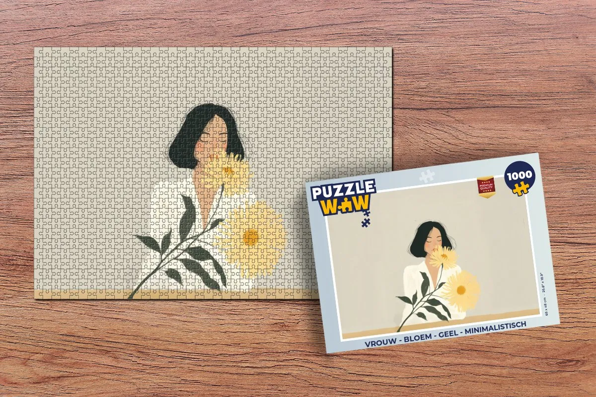 PuzzleWow Minimalistische Legpuzzel 1000 Stuks - Vrouw Bloem - Geel