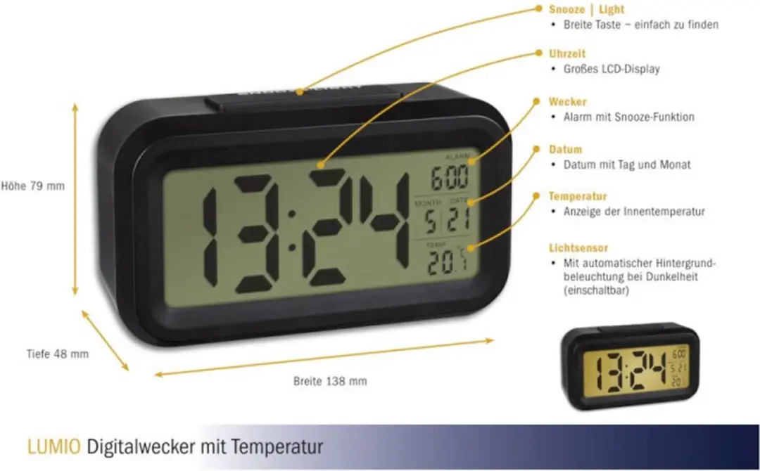 TFA Dostmann 60.2018.01 Digitale Wekker - Zwart - afbeelding 4 van 6
