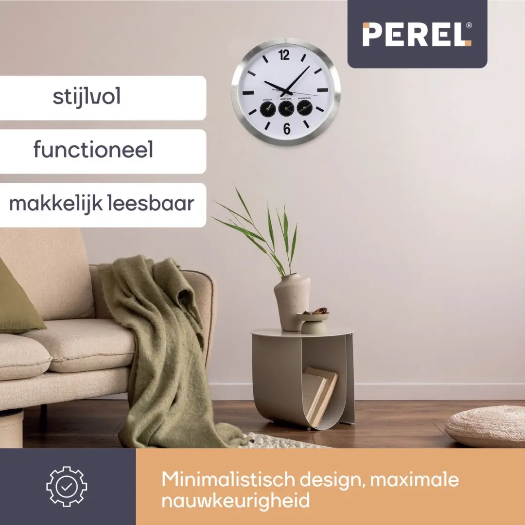 Perel Analoge Wereldklok 45,5cm - DCF Synchronisatie - Wit - afbeelding 4 van 6
