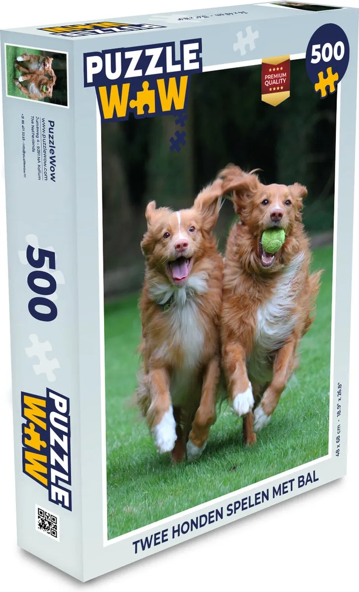 PuzzleWow Legpuzzel Twee honden spelen met bal 500 Stuks