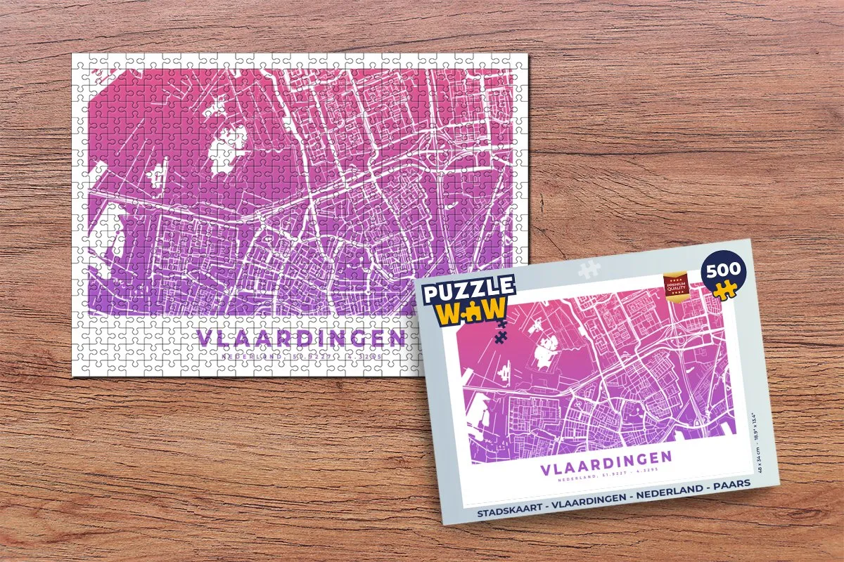 PuzzleWow Stadskaart Vlaardingen Legpuzzel 500 Stuks - Paars