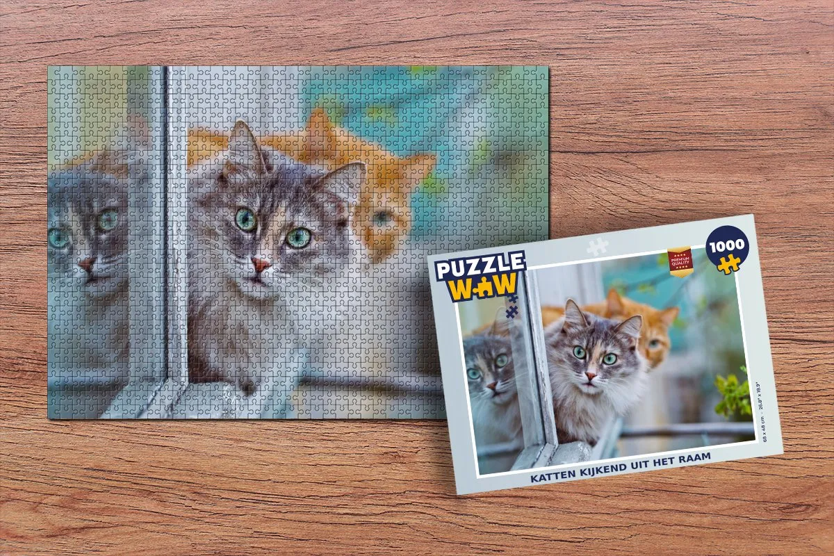 PuzzleWow Kattenraam Legpuzzel 1000 Stuks - Multicolor