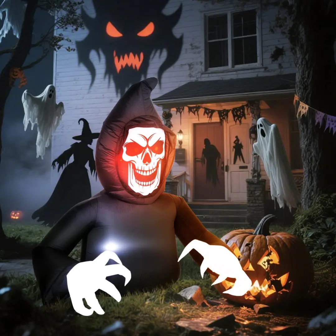 ECTEATOY® Opblaasbare Halloween Magere Hein met LED-verlichting 180cm