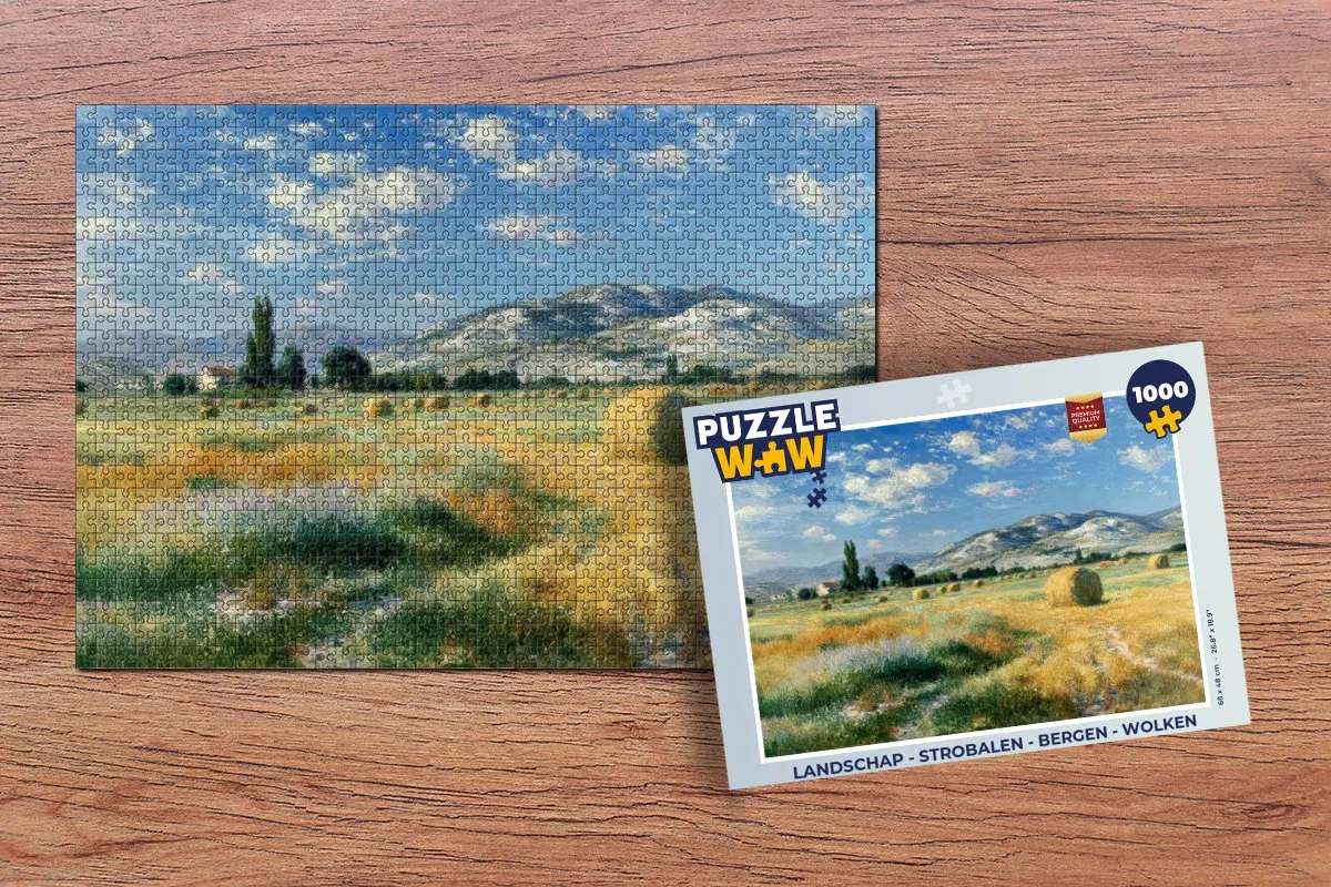 PuzzleWow Landschap Legpuzzel 1000 Stukjes - Strobalen/Bergen