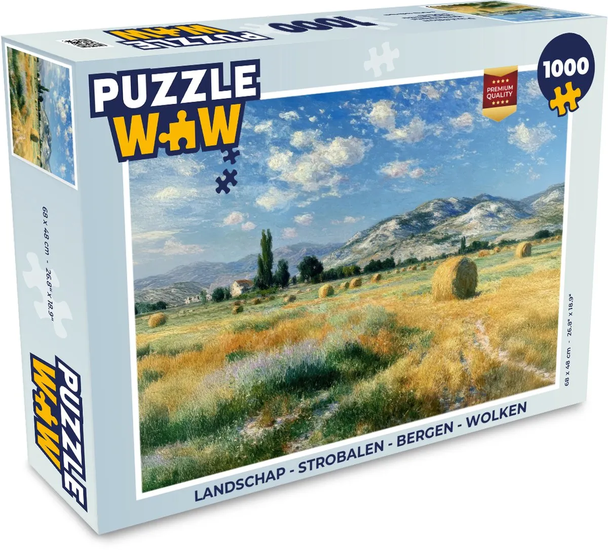 PuzzleWow Landschap Legpuzzel 1000 Stukjes - Strobalen/Bergen