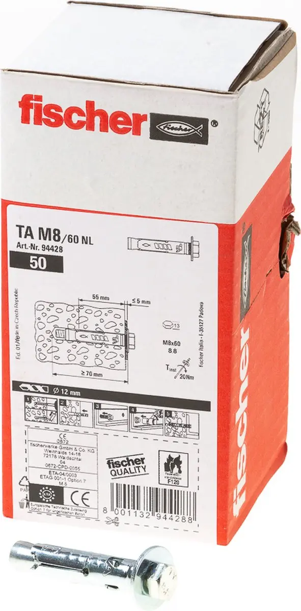 Fischer Hulsanker TA M8 8mm - 50 Stuks - afbeelding 4 van 5