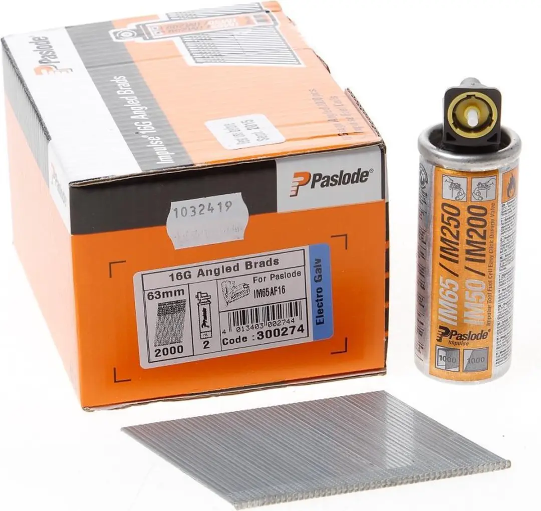 Paslode AF16x63mm Afwerknagels - Verzinkt 3mµ - 2000 Stuks + 2x Gas IM65