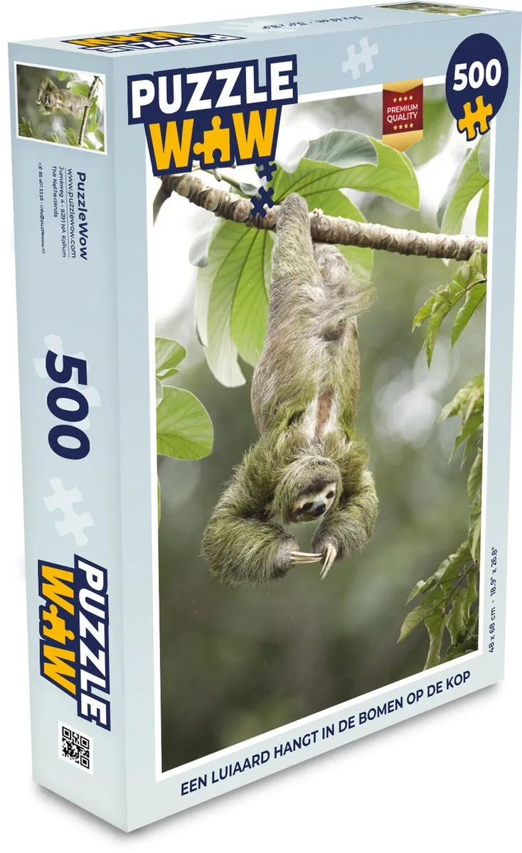 PuzzleWow Legpuzzel Een luiaard hangt in de bomen op de kop 500 Stuks