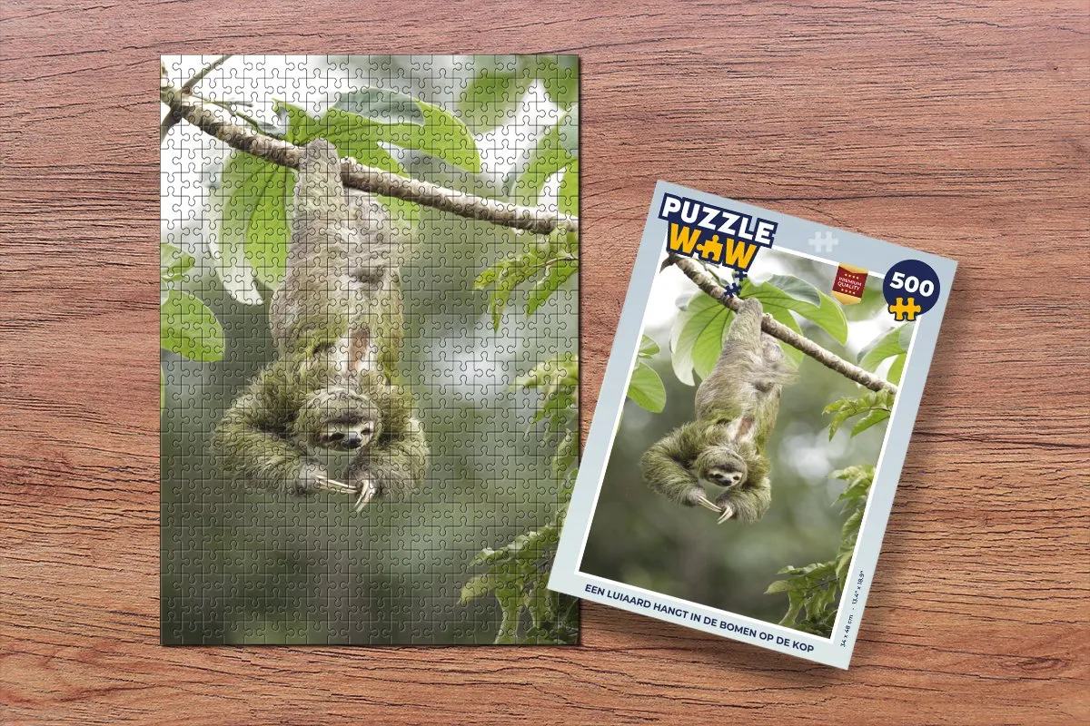 PuzzleWow Legpuzzel Een luiaard hangt in de bomen op de kop 500 Stuks - Multicolor
