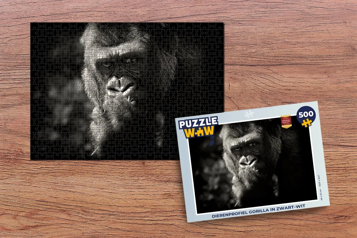 PuzzleWow Dierenprofiel Gorilla Legpuzzel 500 Stuks - Multicolor