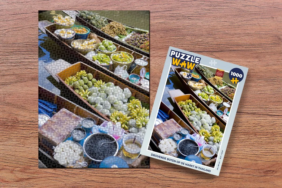 PuzzleWow Drijvende boten op de markt in Thailand - Legpuzzel 1000 Stuks - Multicolor