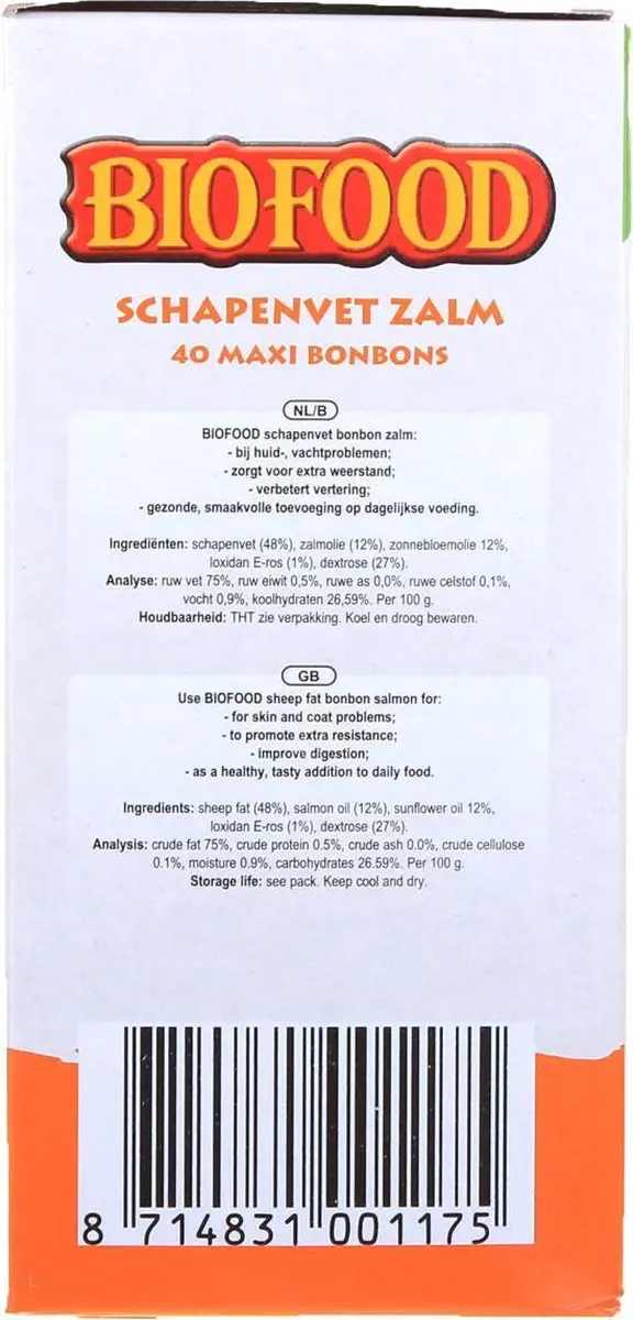 BF Petfood Biofood Schapenvet Maxi Bonbons Zalm - 250g