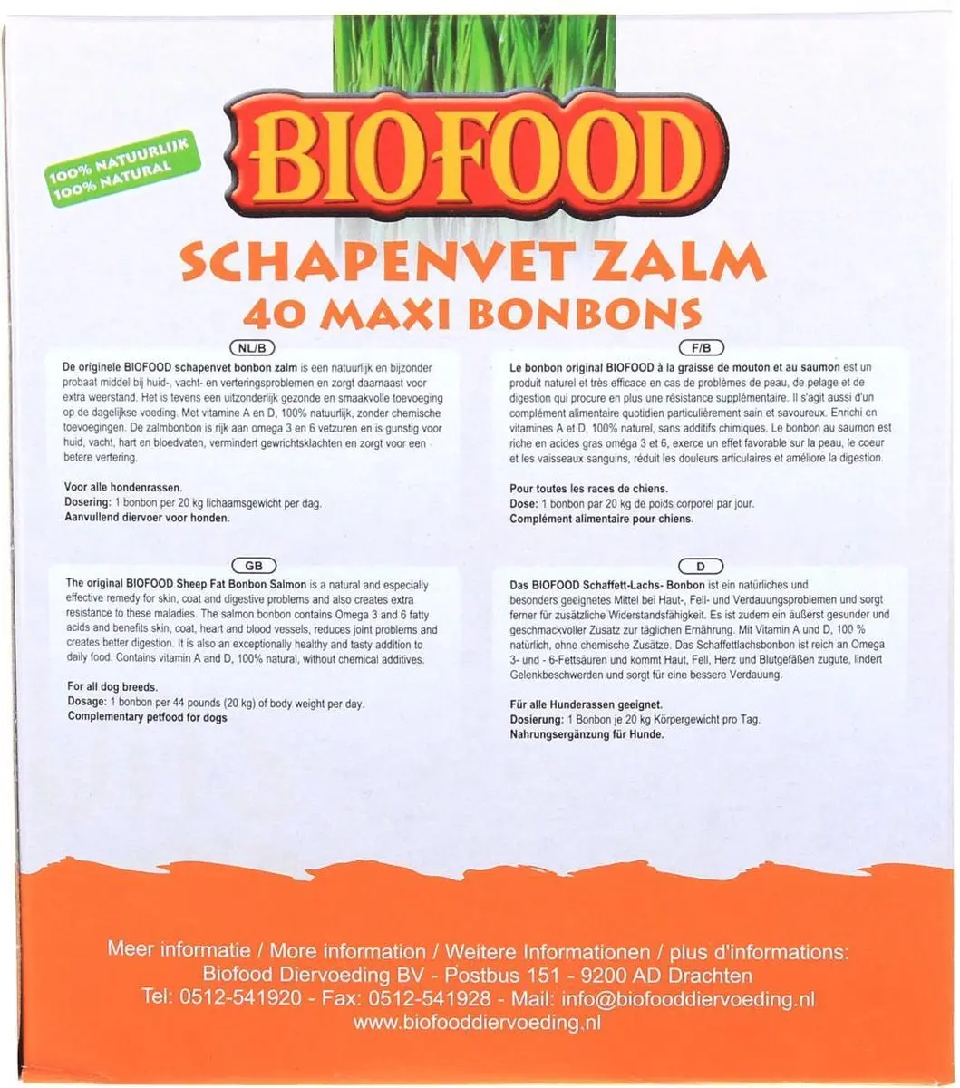 BF Petfood Biofood Schapenvet Maxi Bonbons Zalm - 250g
