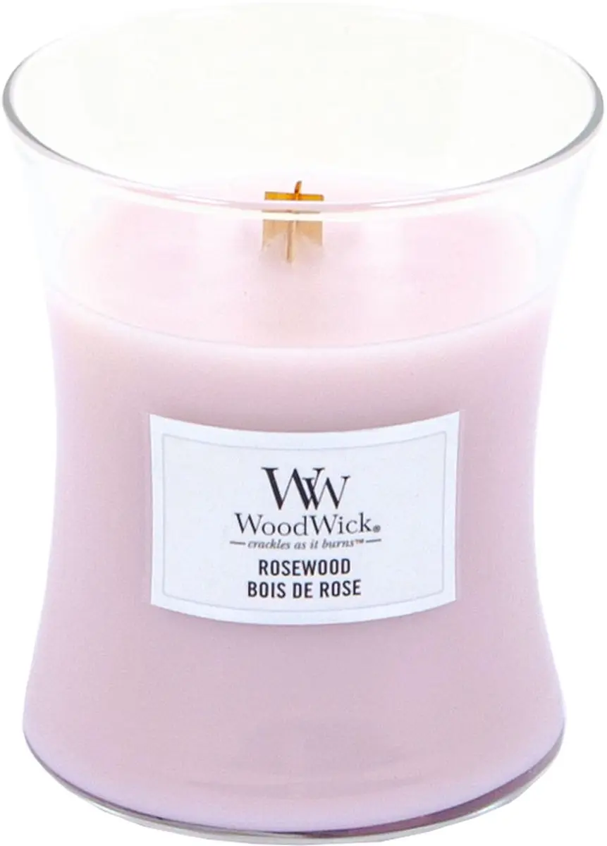 Woodwick Hourglass Geurkaars - Rosewood 60 uur - Roze