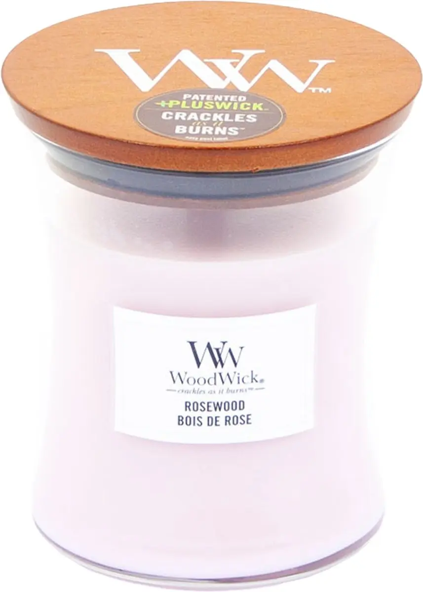 Woodwick Hourglass Geurkaars - Rosewood 60 uur - Roze
