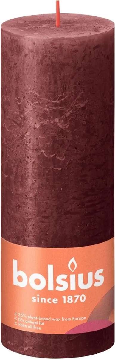 Bolsius Stompkaars Rustiek Velvet Red 19cm - 85 uur