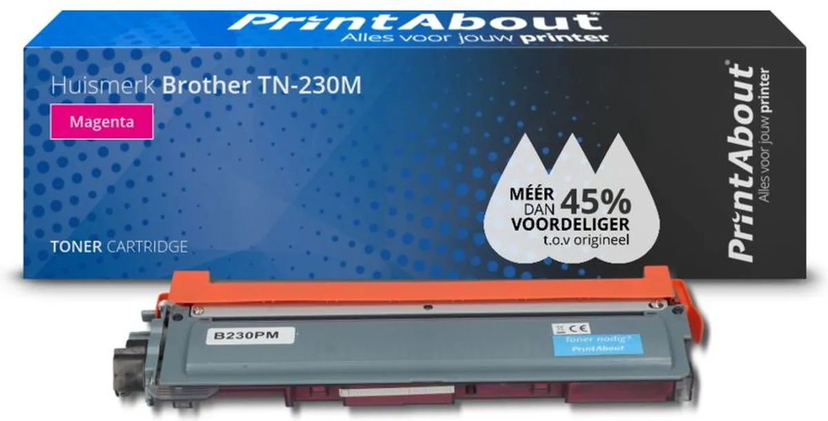 PrintAbout Brother TN-230M Toner - Magenta - 7.300 Pagina's