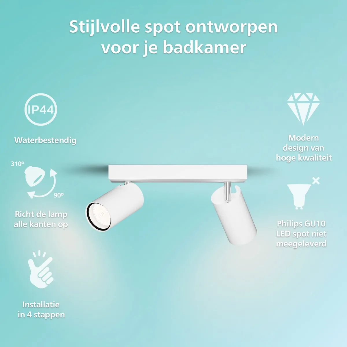Philips Idris Plafondspot 2x5W IP44 - Wit