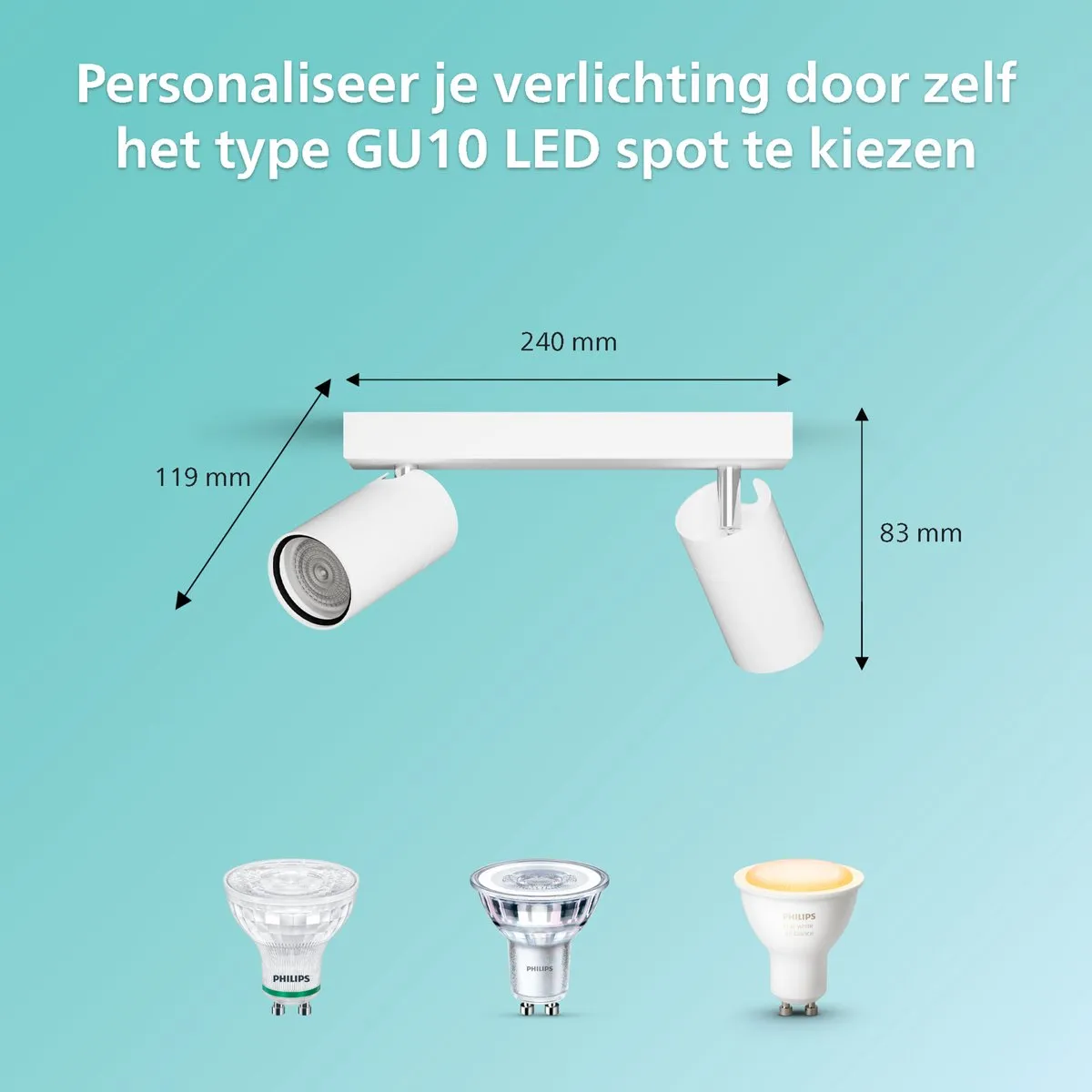 Philips Idris Plafondspot 2x5W IP44 - Wit