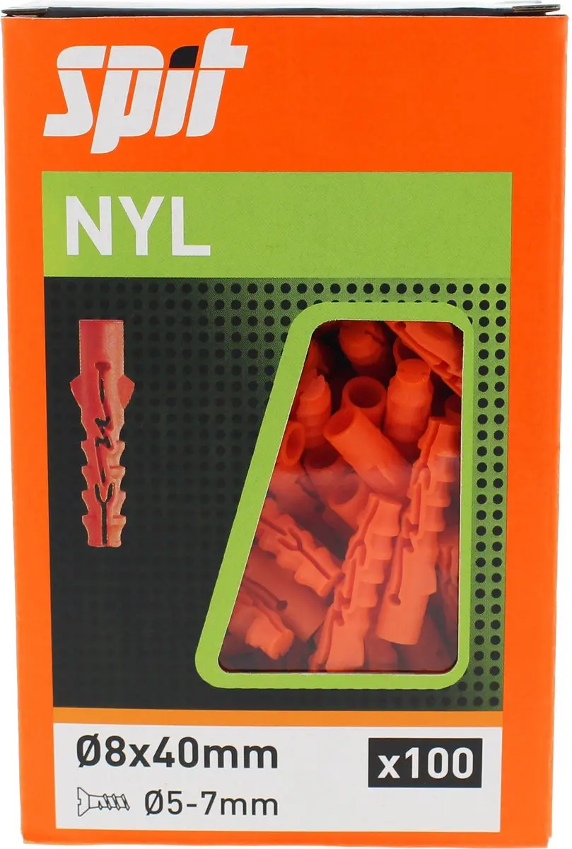 Spit Nylon Plug 057020 - 8x40mm - 100 Stuks - afbeelding 3 van 6