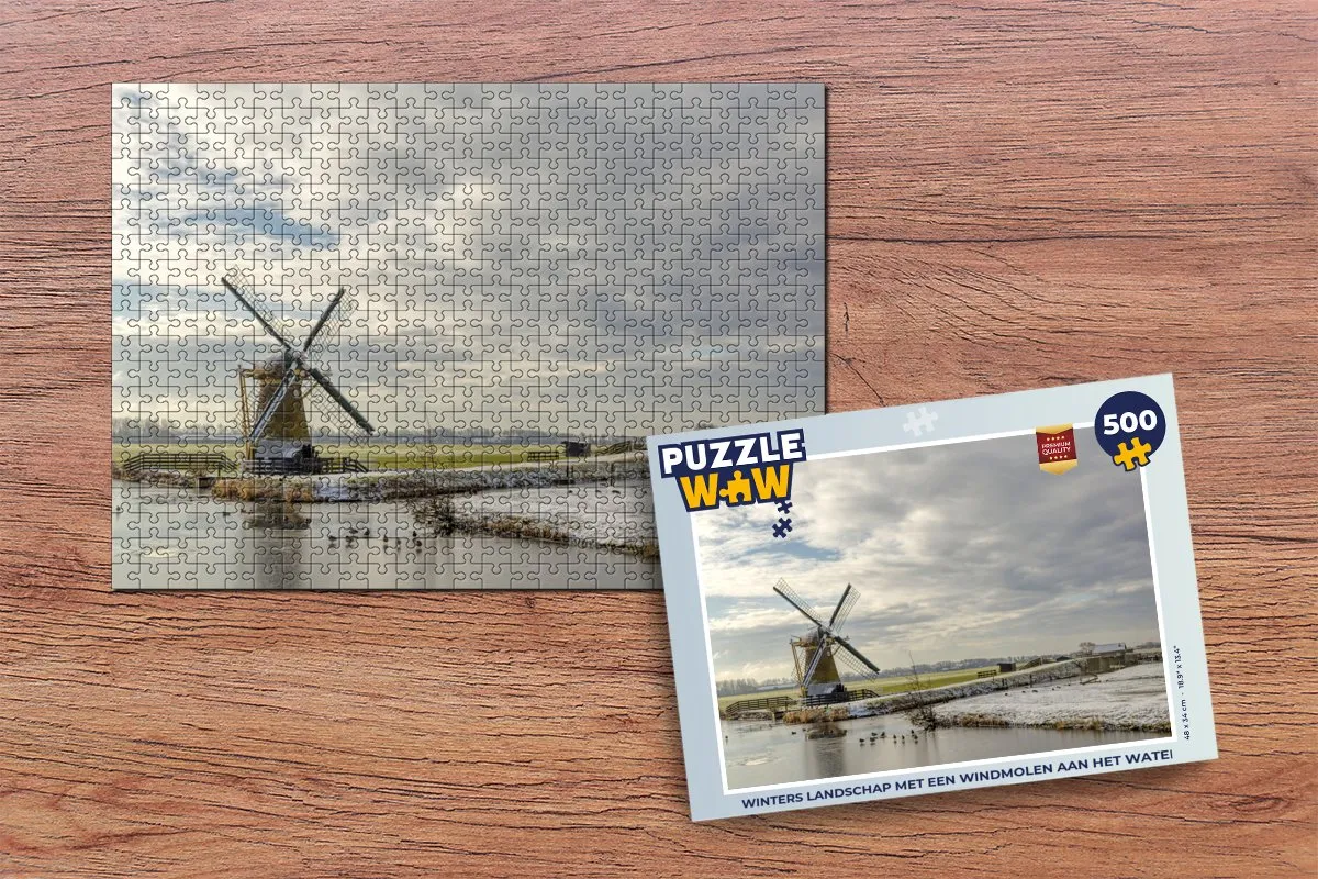 PuzzleWow Winters Landschap Windmolen Legpuzzel 500 Stuks - Multicolor