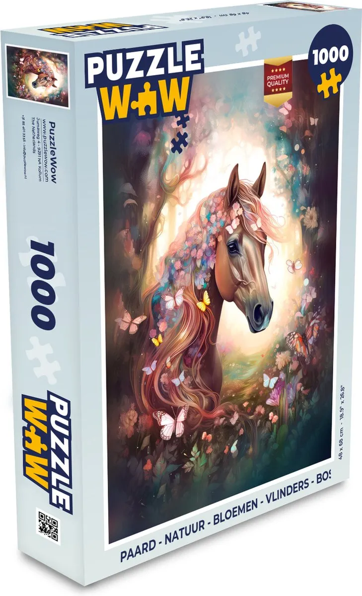 PuzzleWow Paard Natuur Bloemen Vlinders Bos Legpuzzel 1000 Stuks
