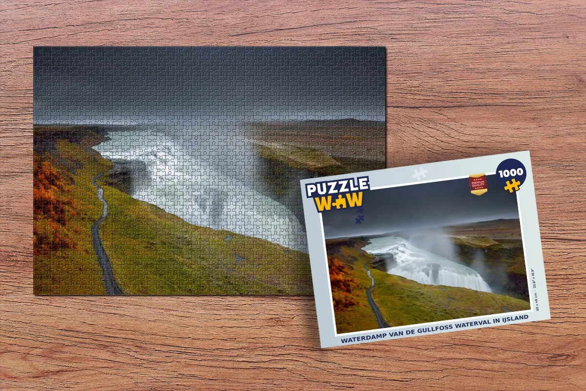 PuzzleWow Gullfoss Waterval Legpuzzel 1000 Stuks - Multicolor