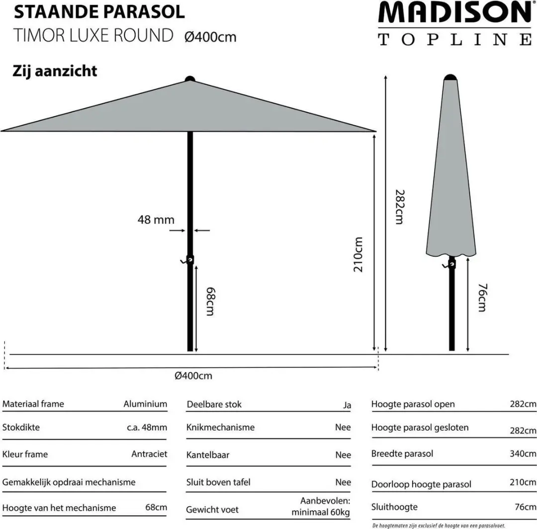 Madison Parasol Timor Rond 400cm - Grijs - afbeelding 4 van 6