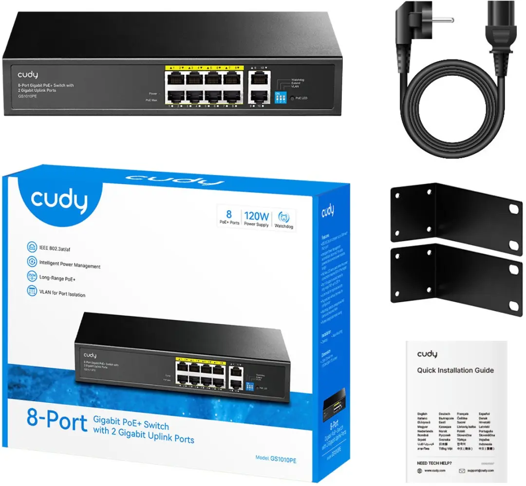 Cudy 10-poorts Gigabit PoE+ Switch 8x PoE+ 120W - Zwart - afbeelding 4 van 6
