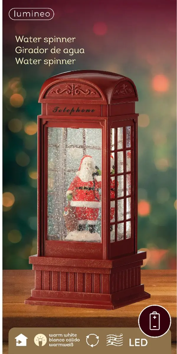 Lumineo Kerst Waterspinner Telefooncel - 25cm - Warm wit licht - afbeelding 4 van 6