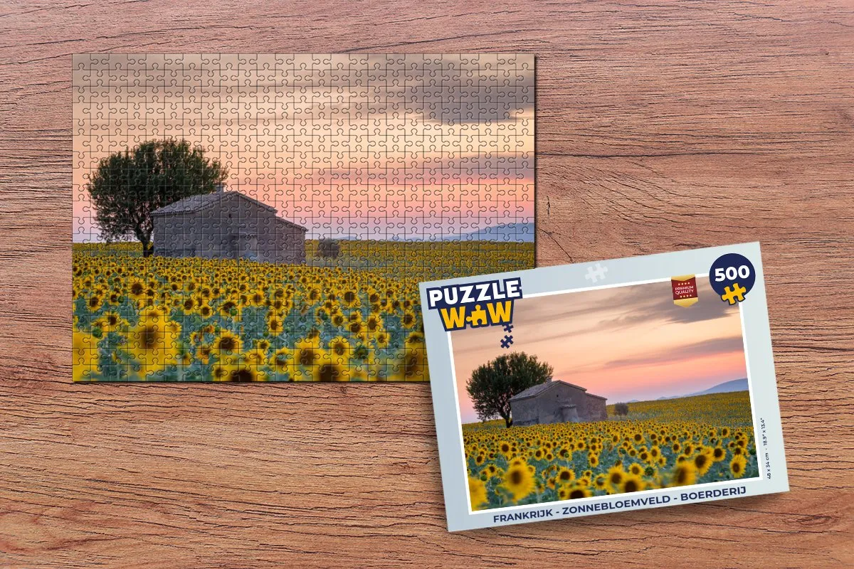 PuzzleWow Frankrijk Zonnebloemveld Legpuzzel 500 Stuks - Multicolor