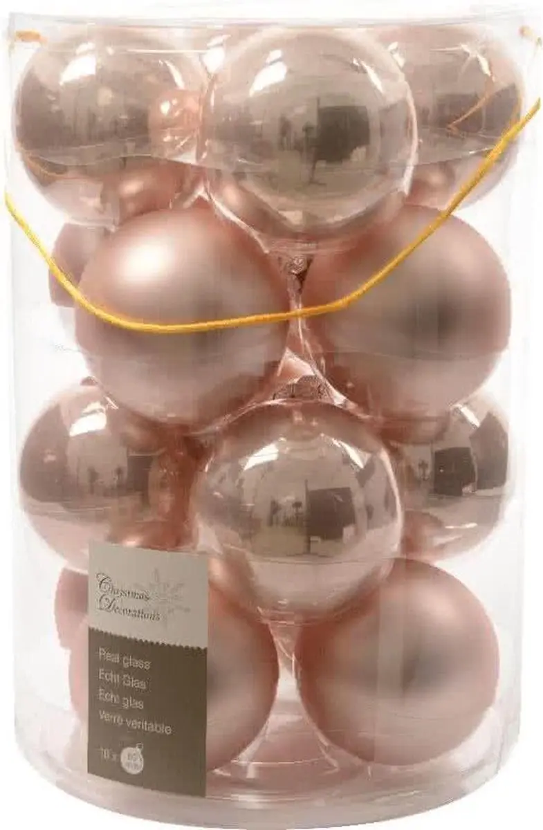 Glas Kerstballen (8cm) Box 16 Stuks Poeder Roze