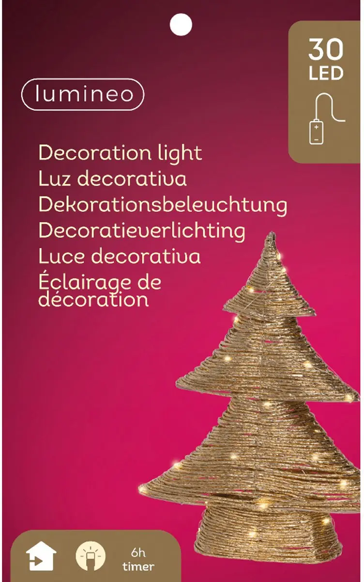 Lumineo Gouden Kerstboom 40cm - 30 LED Warm Wit - Timer - afbeelding 3 van 4