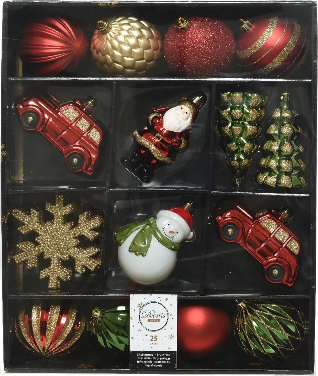 Decoris Kunststof Kerstballen Mix - Ø8cm - 25 stuks - afbeelding 3 van 4