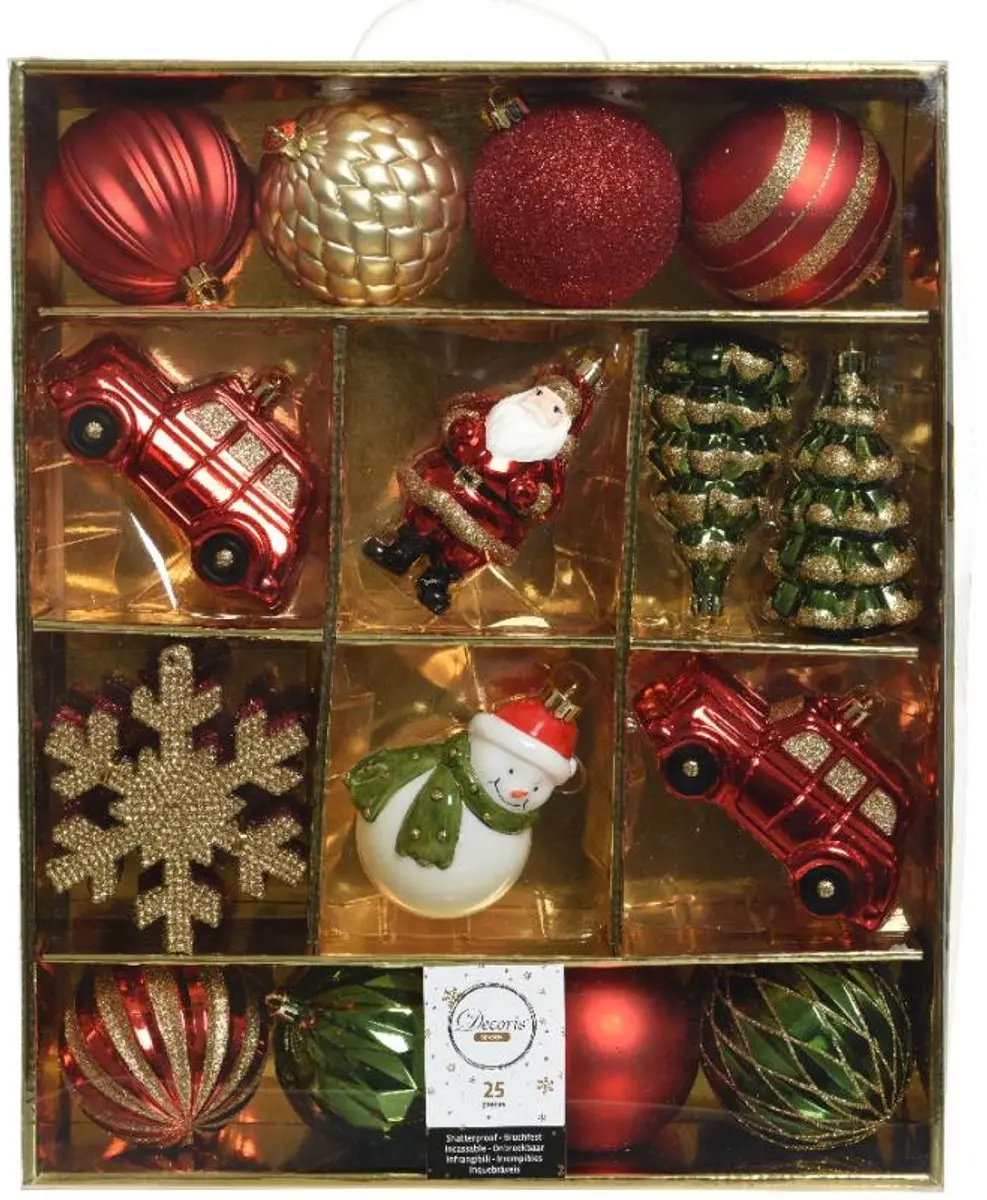 Decoris Kunststof Kerstballen Mix - Ø8cm - 25 stuks - afbeelding 4 van 4