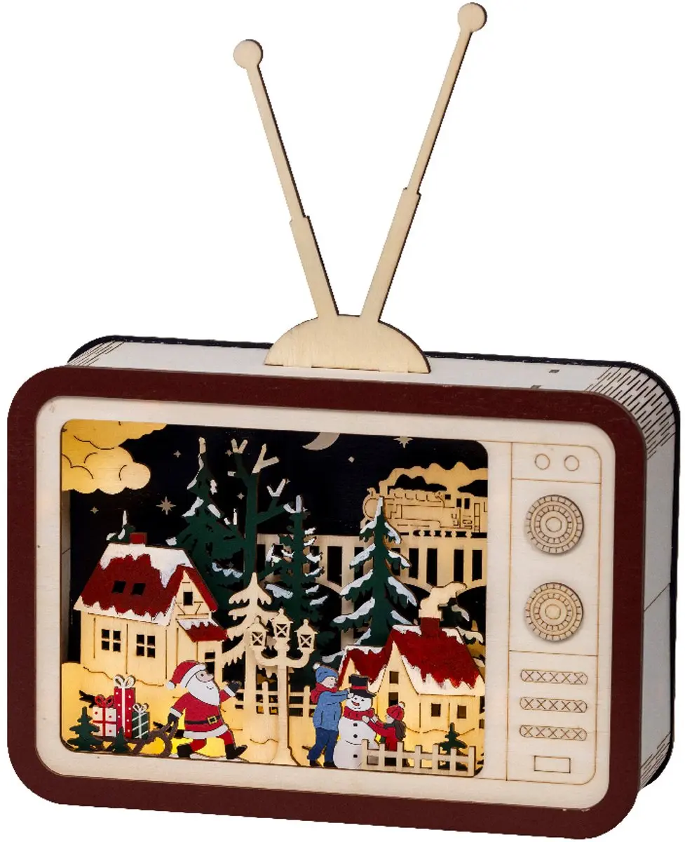 Lumineo Retro Kerstdecor TV-vorm Warm Wit LED - 33,5cm - FSC-hout - afbeelding 3 van 3