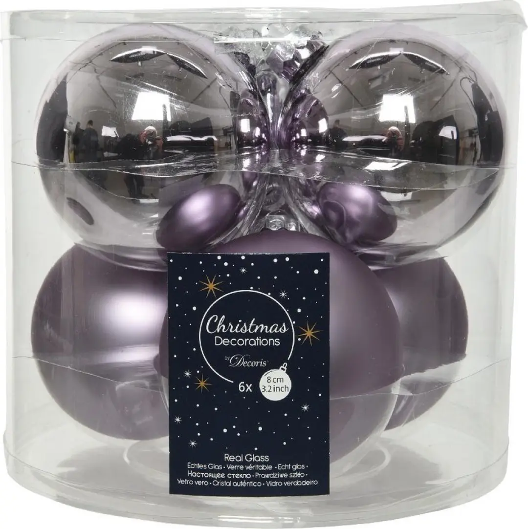 kerstbal glas d8cm b.lila 6st