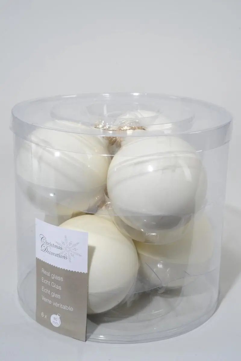 Decoris Kerstballen - 6 Stuks - 8cm - Wit - afbeelding 3 van 4