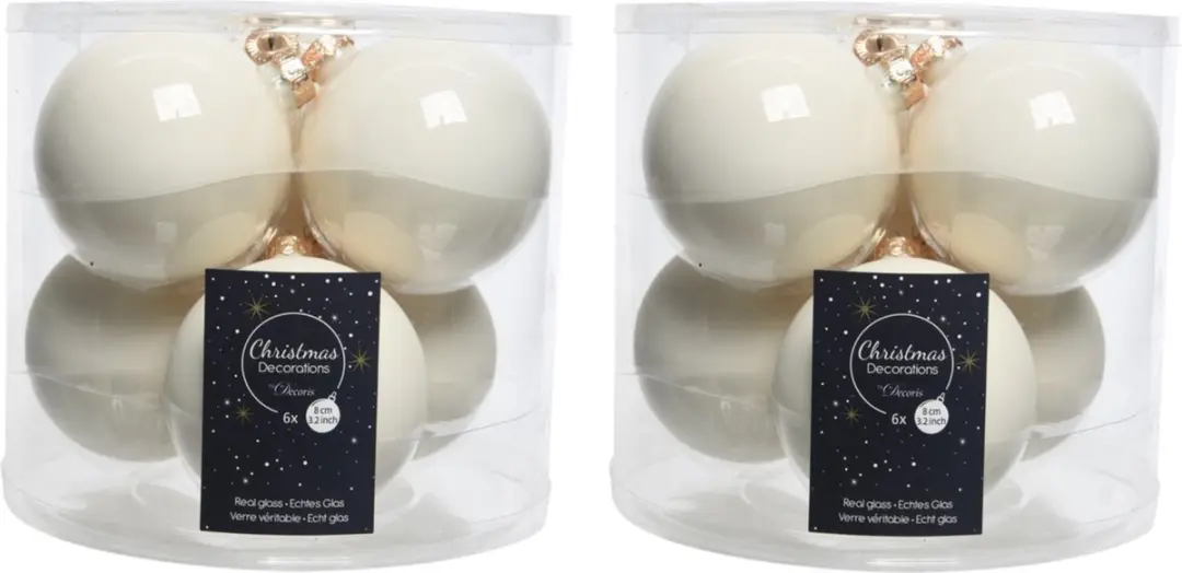 Decoris Kerstballen - 6 Stuks - 8cm - Wit - afbeelding 2 van 4