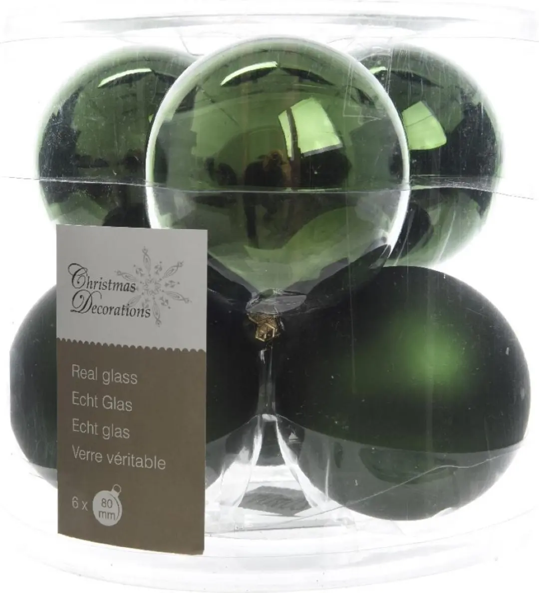 Decoris Kerstbal Glas 8cm Dennen Groen