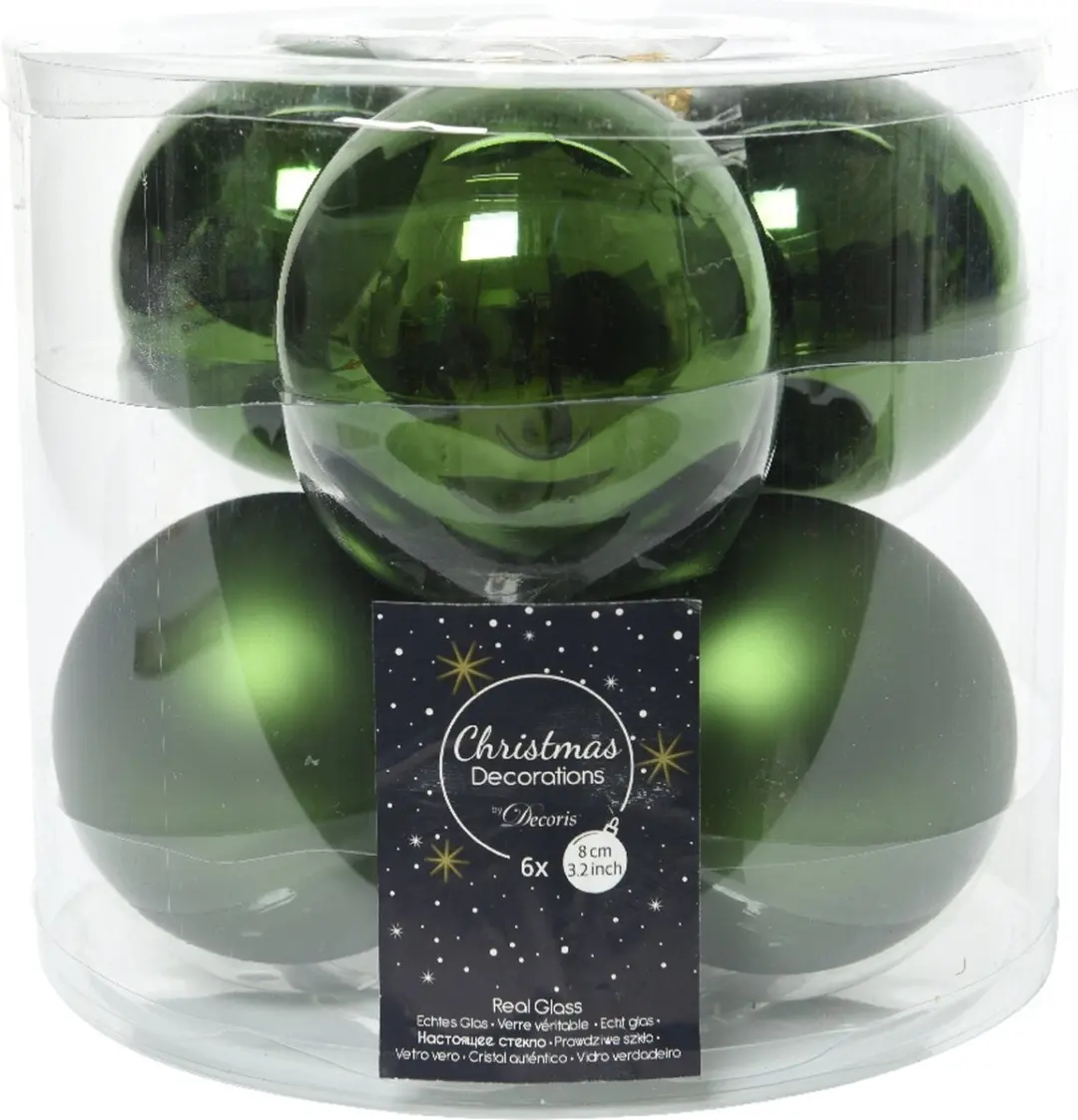 Decoris Kerstbal Glas 8cm Dennen Groen - 3 Stuks - afbeelding 4 van 5