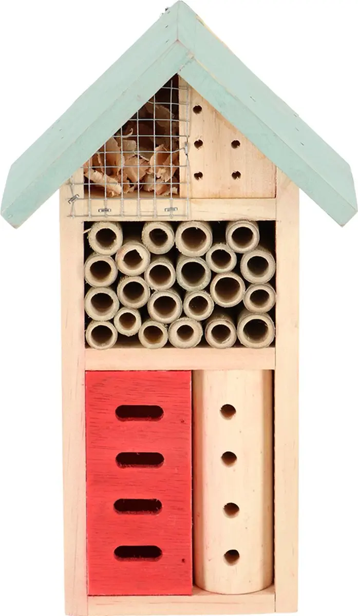 Esschert Design Houten Insectenhotel 9x15x26 cm Naturel/Mintgroen/Rood