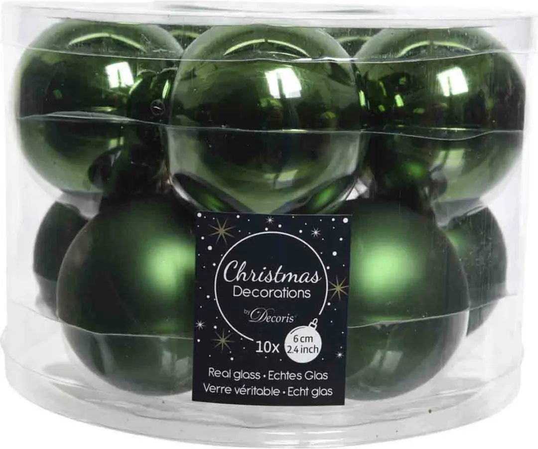 Decoris Kerstballen Set 10-delig Glas Dennengroen 6cm