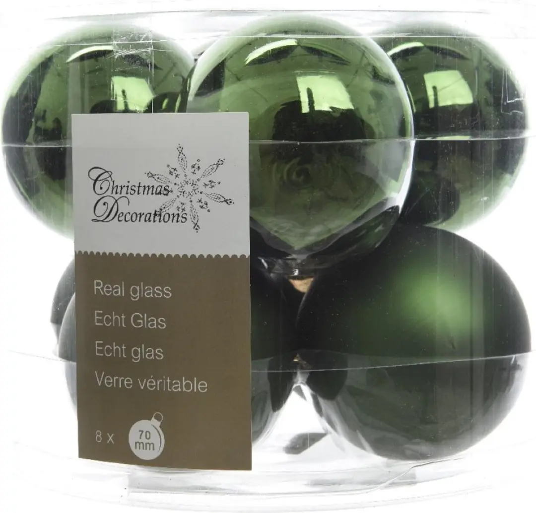 Kerstbal glas groen 7cm set van 8 stuks kerstdecoratie.