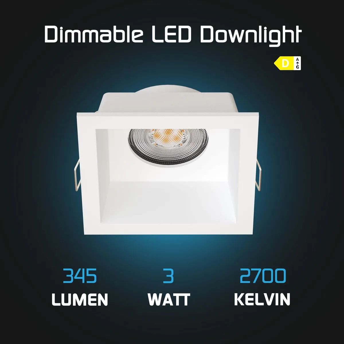 LEDVION LED Inbouwspot Vierkant 85x85mm GU10 3W - Wit - 2700K