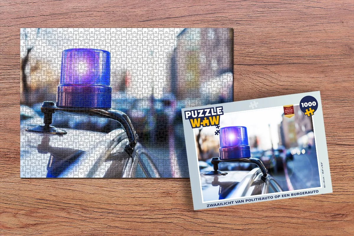 PuzzleWow Legpuzzel Zwaailicht Politieauto 1000 Stuks - Multicolor