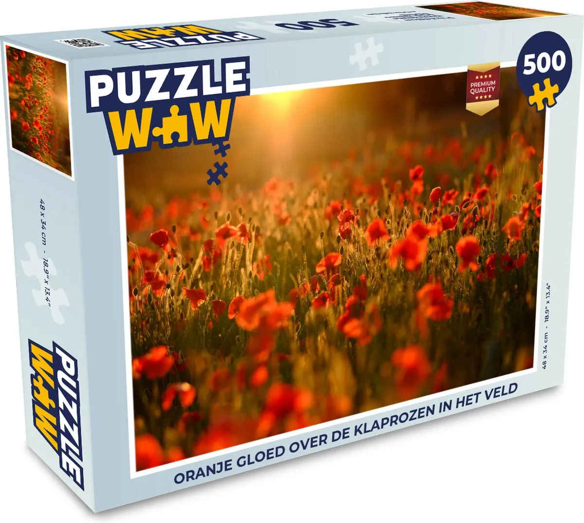 PuzzleWow Legpuzzel Oranje gloed Klaprozen 500 Stuks