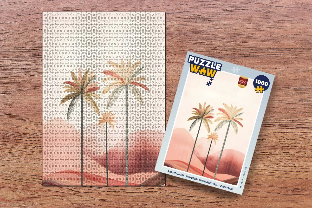 PuzzleWow Minimalistische Palmbomen Legpuzzel 1000 Stuks - Zachtroze