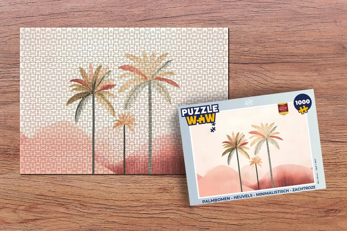 PuzzleWow Minimalistische Palmbomen Legpuzzel 1000 Stuks - Zachtroze