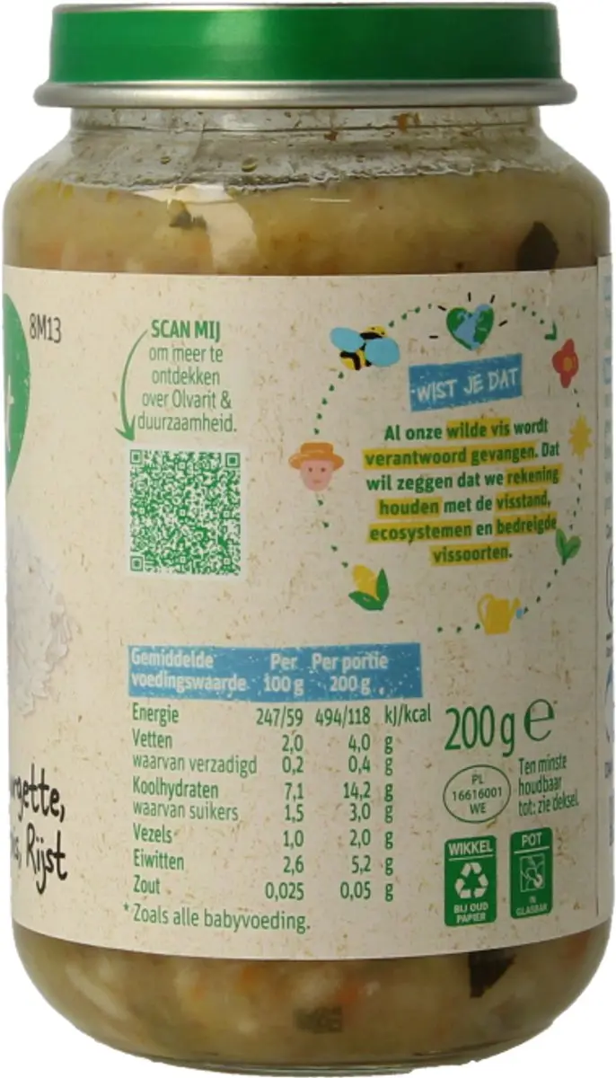 Olvarit Courgette-Witvis-Rijst 200g - 8 maanden - afbeelding 5 van 6